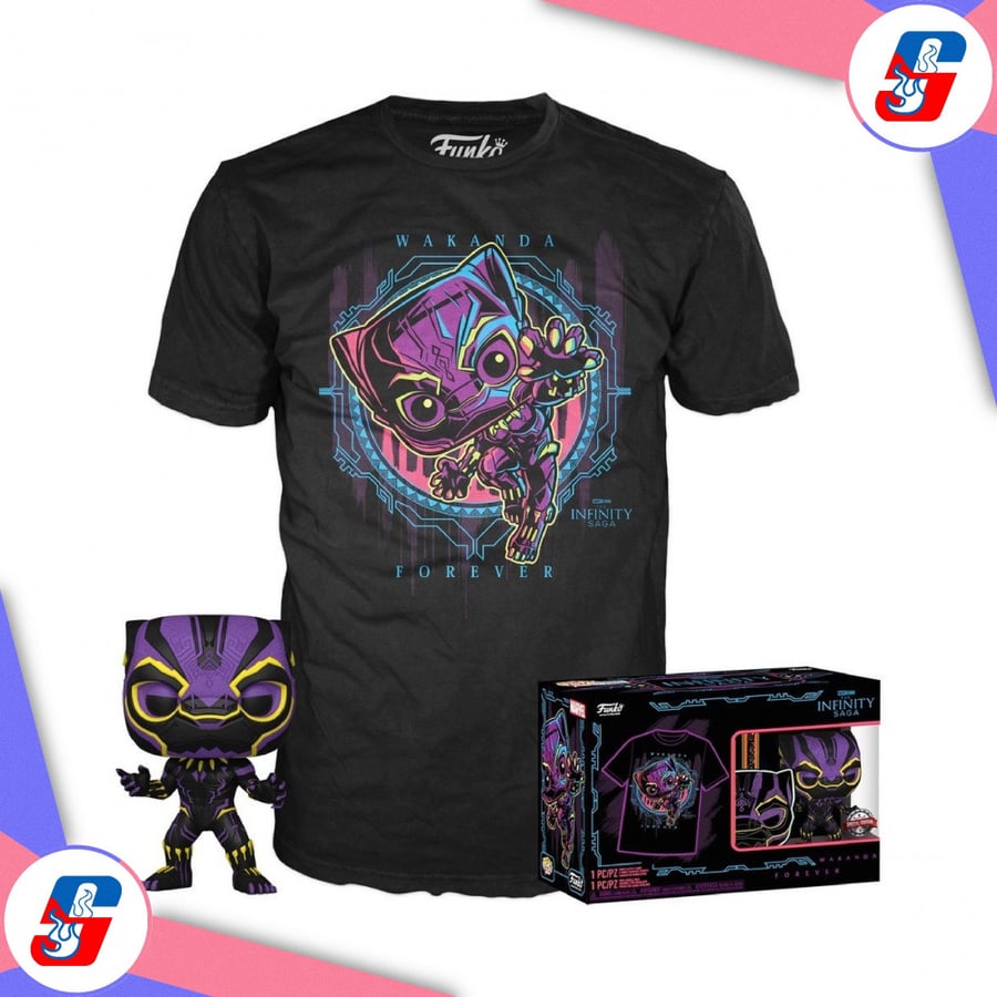 Pop! & Tee: Marvel Blacklight- black light - Black Panther