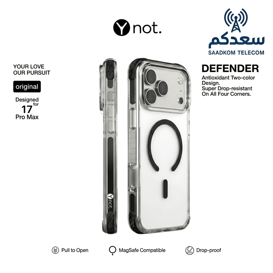 كفر Ynot Defender MagSafe Case لـ IP 17 Pro Max – كفر حماية شفاف مغناطيسي