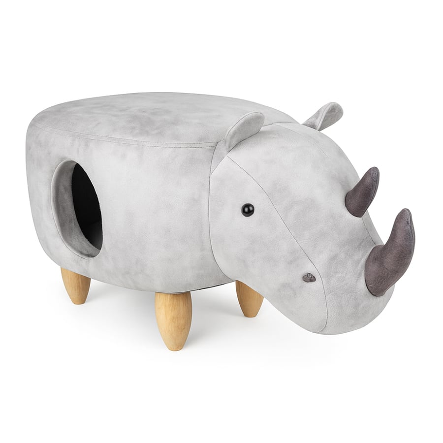 A house for cats and dogs in the shape of a unicorn, gray color, and can be used as a seating chair with a modern design.