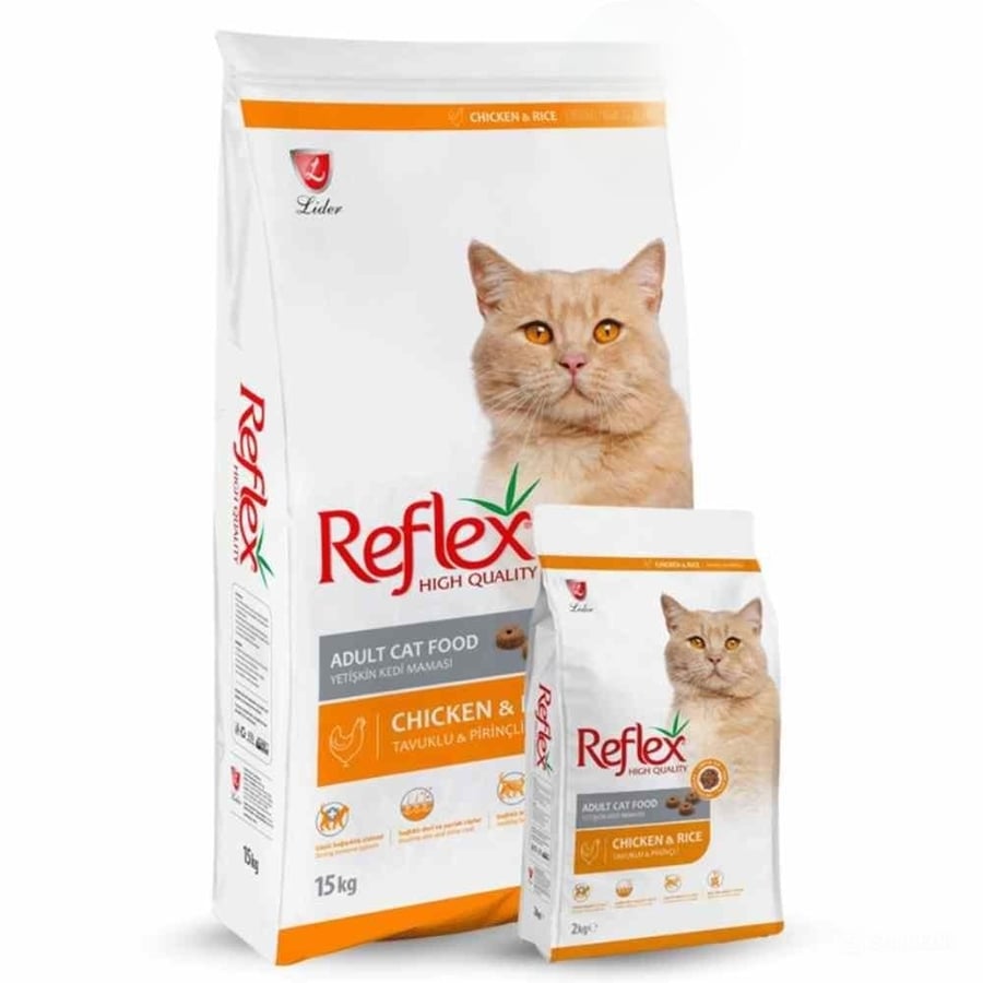 Reflex dry food for adult cats with chicken and rice flavor, multiple weights