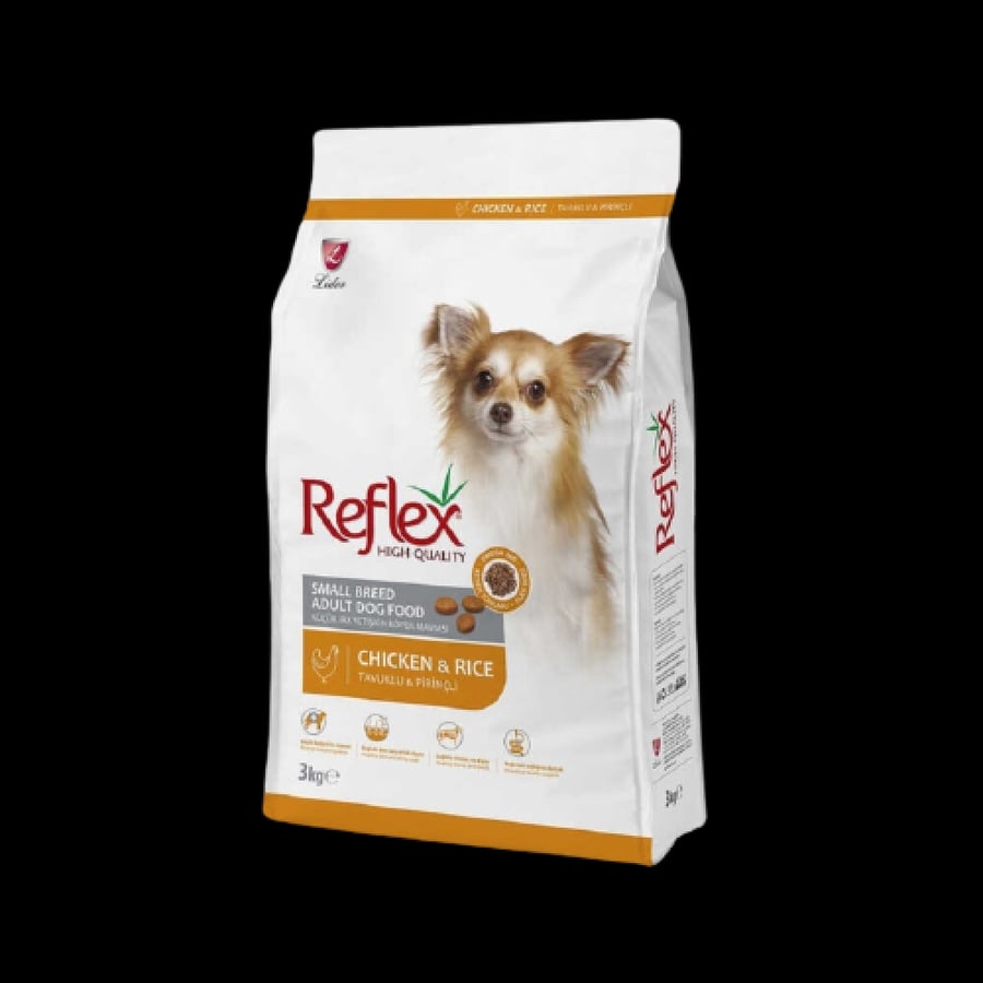 Dry food with chicken and rice for small breed dogs from Reflex.