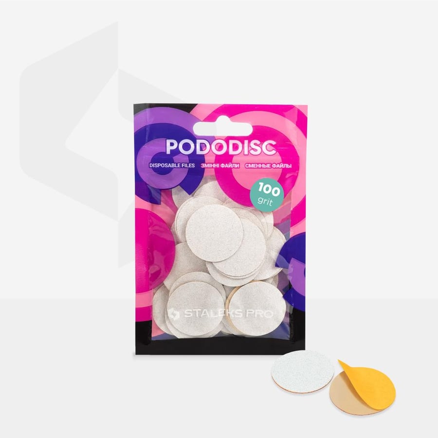 Disposable white files for pedicure disc PODODISC L EXPERT 100 grit (50 pcs)