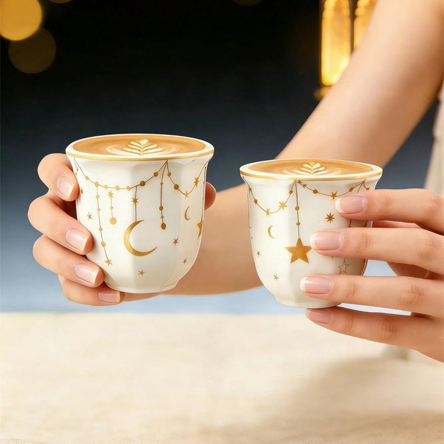 كوب إسبريسو سيراميك أنيق بنجوم وقمر