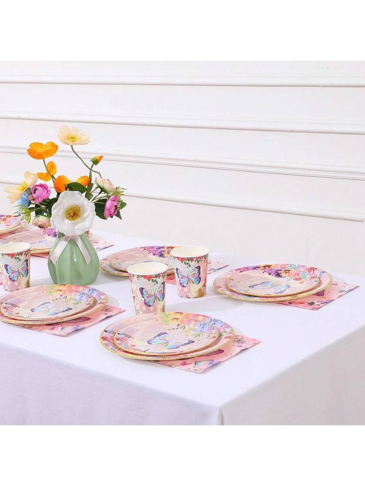 Dessert plate set and party cups with butterflies