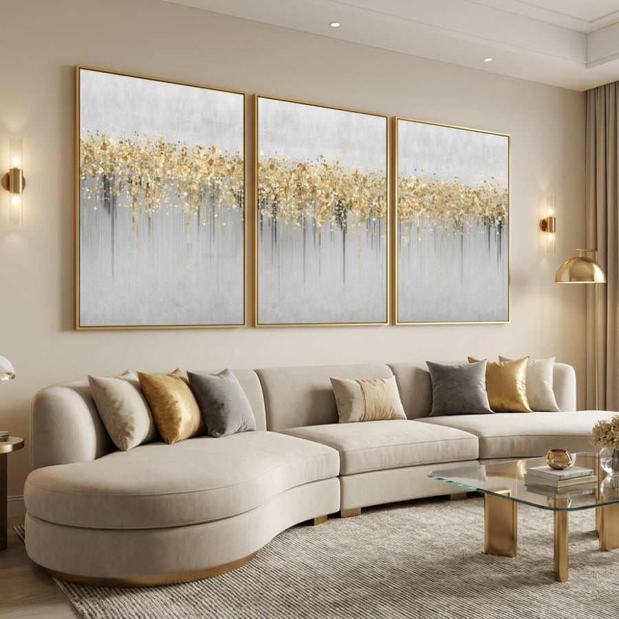 لوحات ثلاثية طقم طباعة فن تجريدي تصميم مودرن