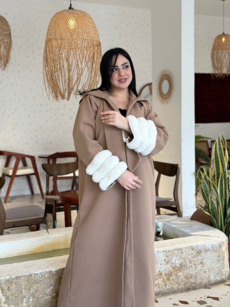 فروة نسائية شتوية جوخ فاخر مع فرو ناعم