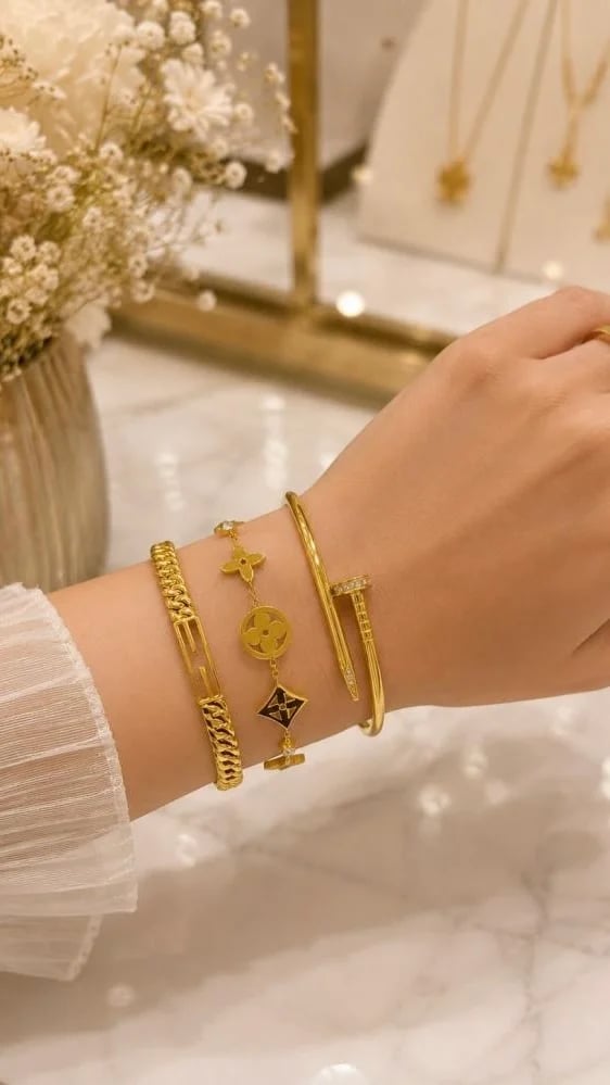 بكج 3 اساور الموضة الذهبية