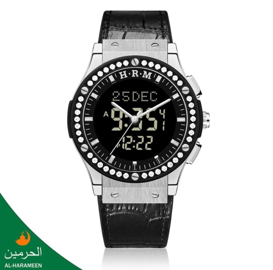 ساعة الحرمين الرجالية جلد فاخر HA-6108E قياس 48MM مرصعة بالكريستال
