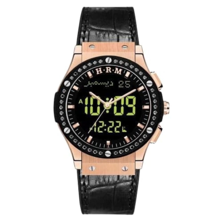 ساعة الحرمين الرجالية جلد فاخر HA-6108E قياس 48MM مرصعة بالكريستال
