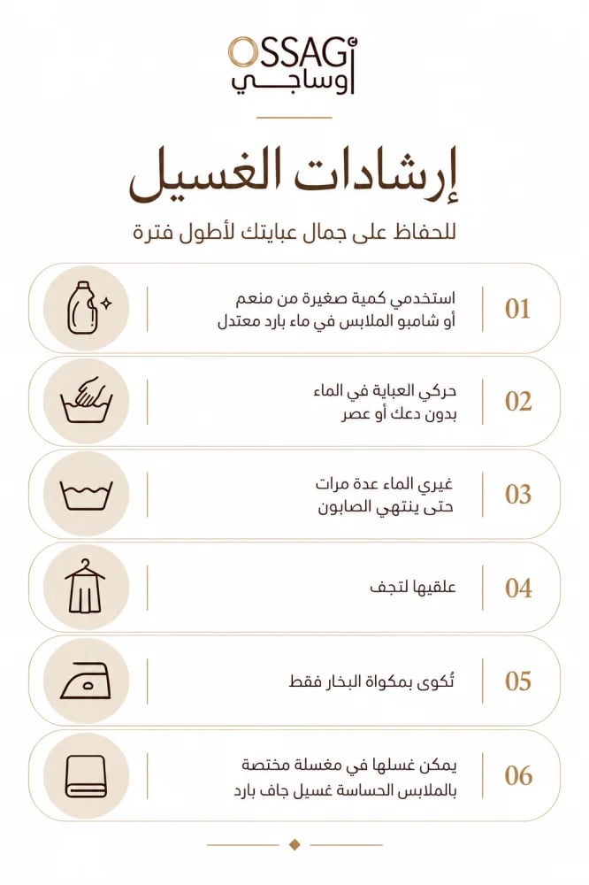 عباية كريب سوداء بقيطان أبيض وتطريز ورود على الأكمام - OS186