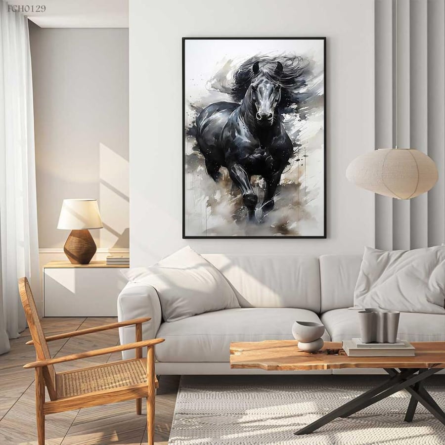 Black and white horse paintings