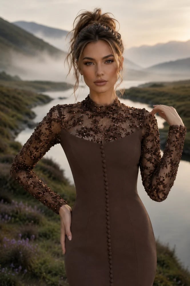 فستان سهرة كريب هاي نك موديل 262933