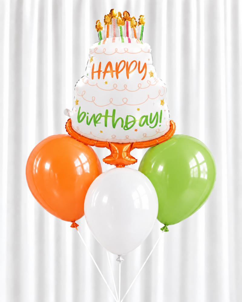 بالون كيكة العيد الميلاد (أخضر وبرتقالي) - Happy Birthday