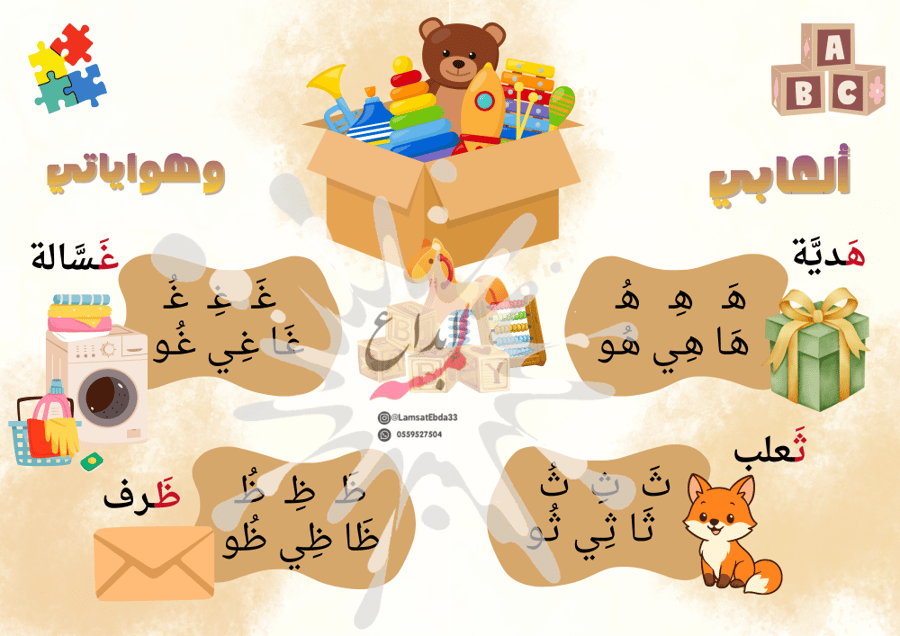 مطوية (العابي وهواياتي)  مادة لغتي للصف الأول الابتدائي