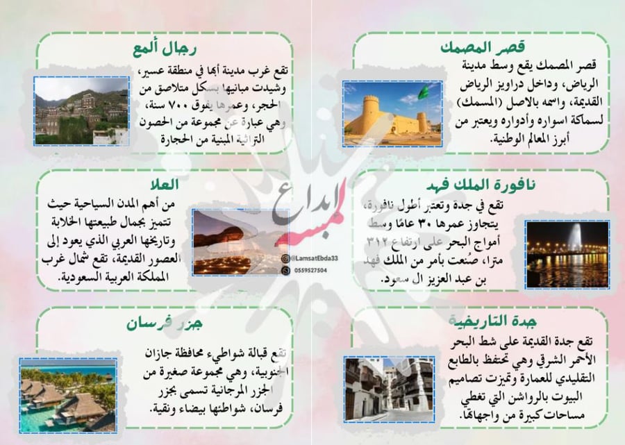 مطوية ( السياحة بالمملكة )  مادة لغتي للصف الثالث