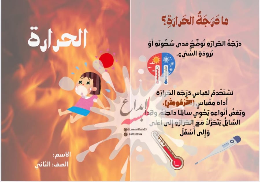 مطوية ( الحرارة )  مادة علوم للصف الثاني