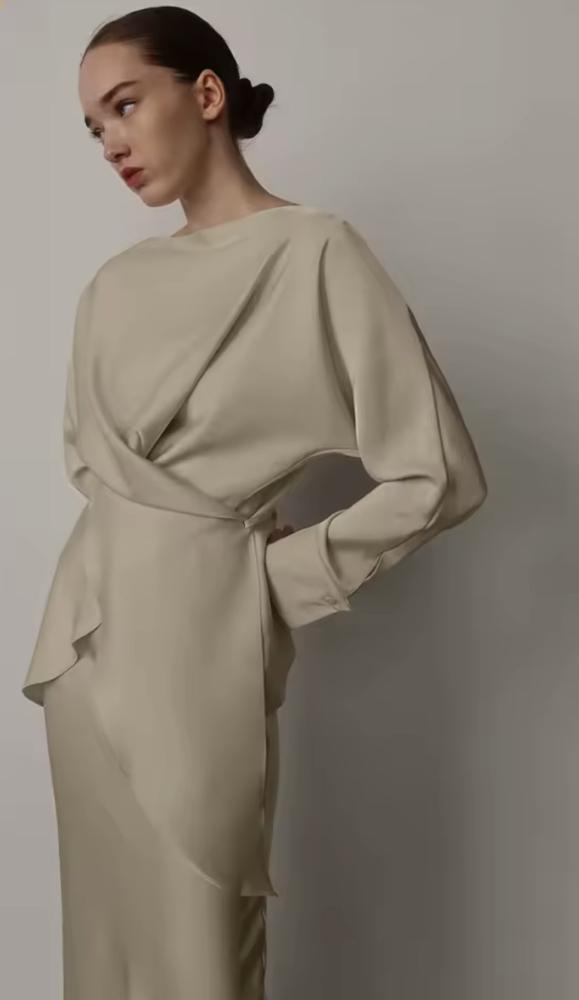 طقم ساتان كم طويل فاخر