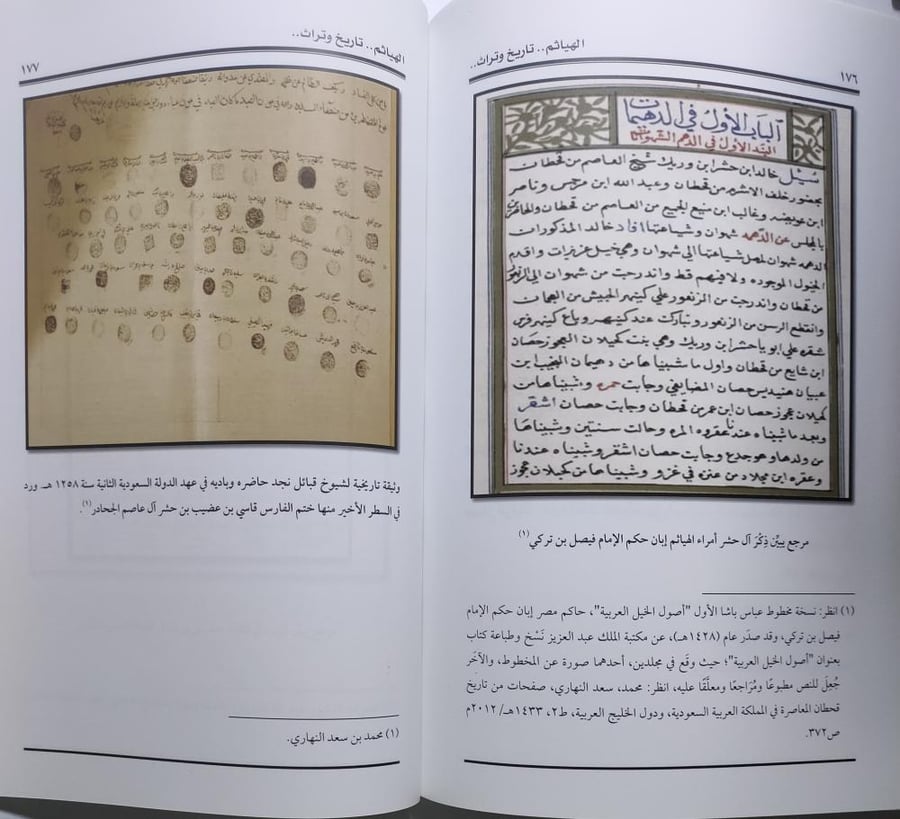 الهياثم تاريخ وتراث . تأليف : د . دليل بنت مطلق القحطاني . الصفحات 243 صفحة تحتوي على ملحق للصور والوثائق