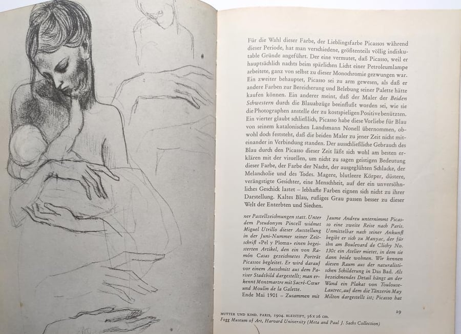PICASSO كتاب فني ألماني نادر يضم دراسة لأعمال بيكاسو وسيرته مع صور ملونة.طبعة 1956