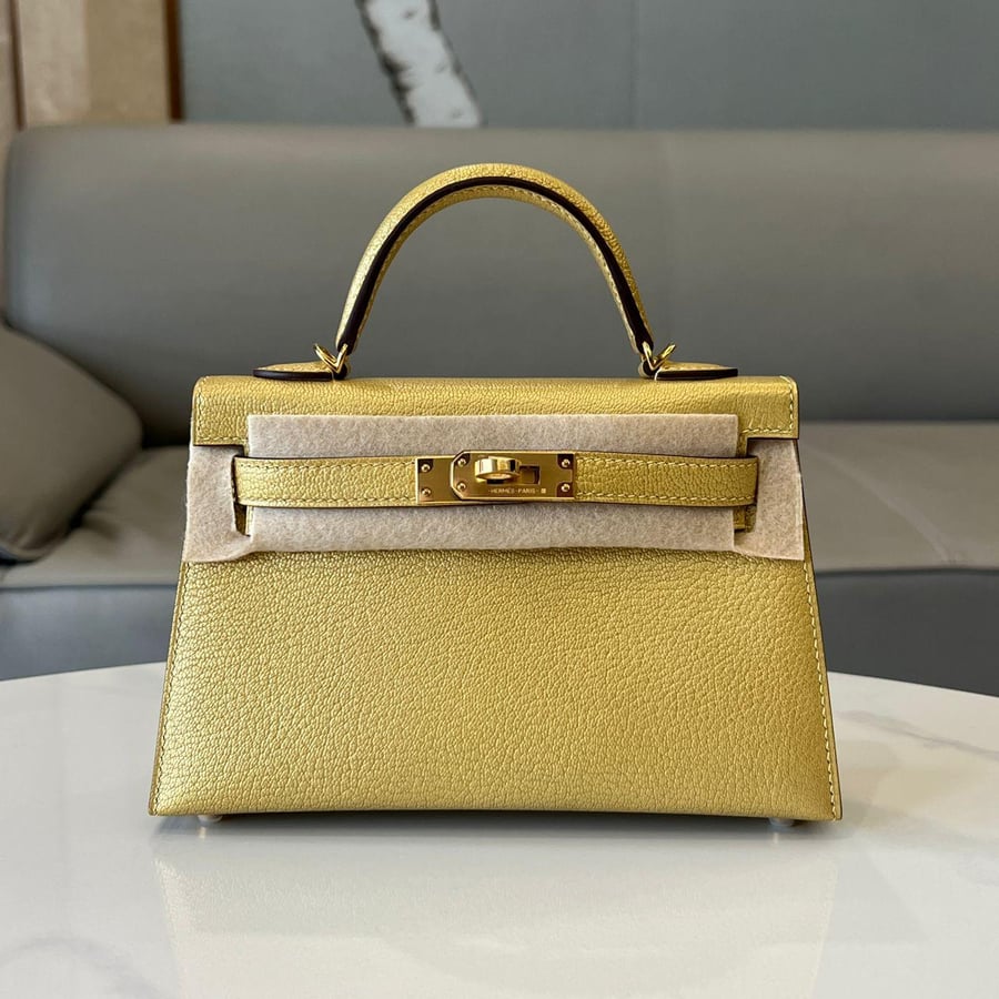 Mini Kelly chèvre Dore With GHW