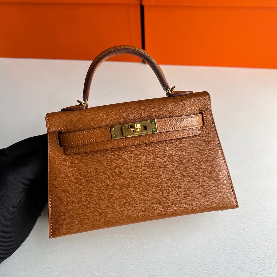Mini Kelly chevre gold With GHW
