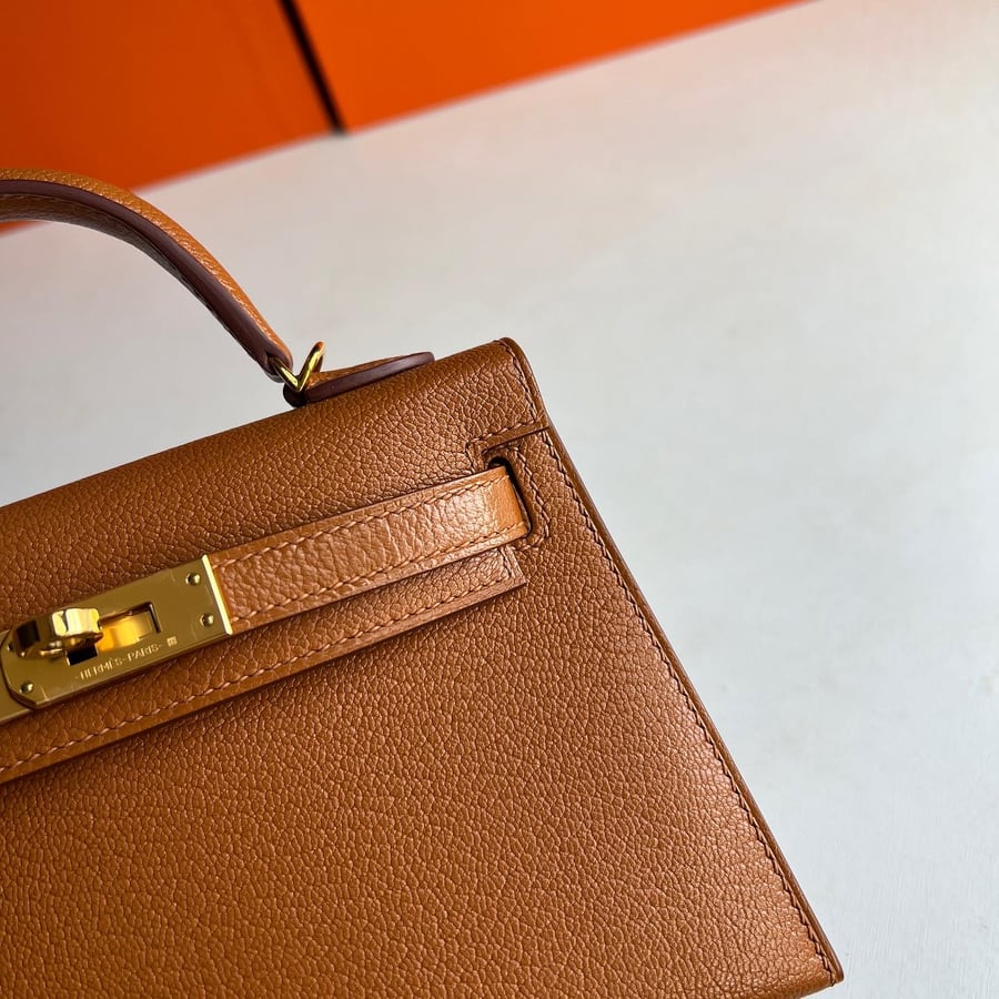Mini Kelly chevre gold With GHW