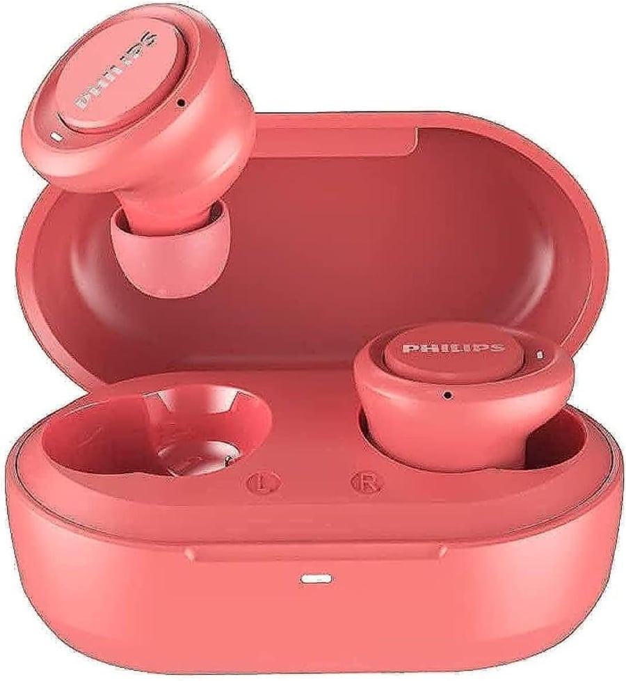 سماعة TAT1215BK / 97 داخل الأذن راس بلوتوث لاسلكية ترو TAT1215 مع وقت تشغيل بمعدل 18 ساعة ومساعد صوتي وخاصية الغاء الضوضاء وصدى الصوت من فيليبس لون احمر