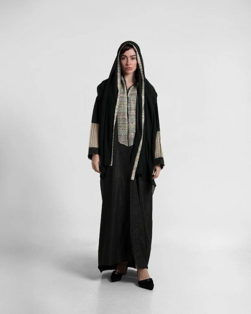 عباية نص بشت قماش كتان RH46