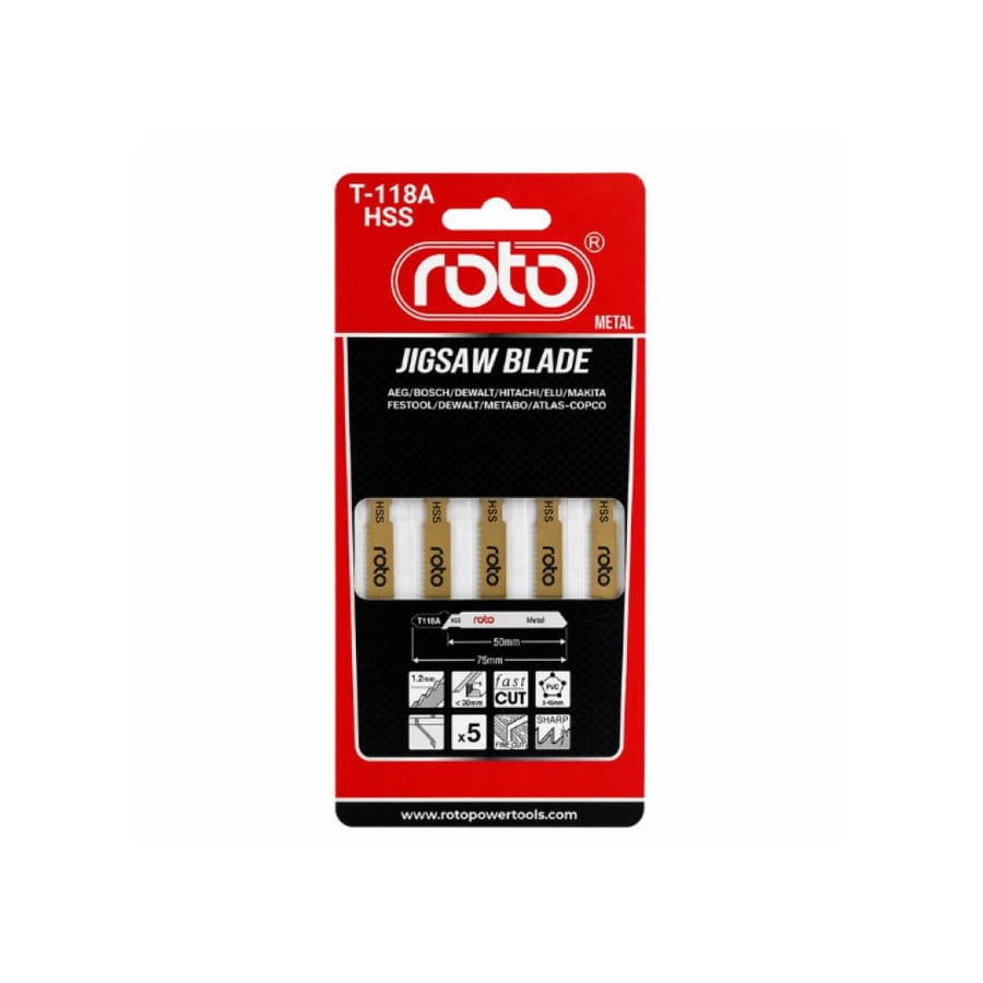 طقم شفرات منشار أركت HSS لقص المعادن 5 قطع ROTO T-Shank موديل T-118A