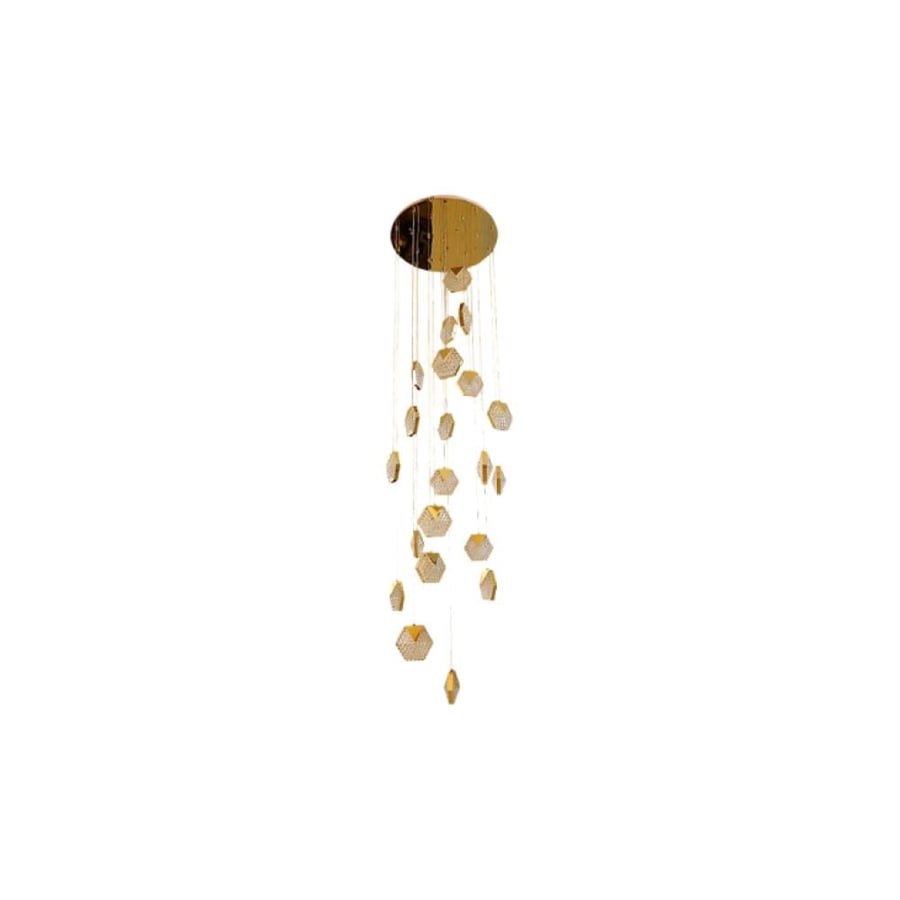 Modern golden chandelier with a length of 3 meters with triple changing LED lighting – 165 watts