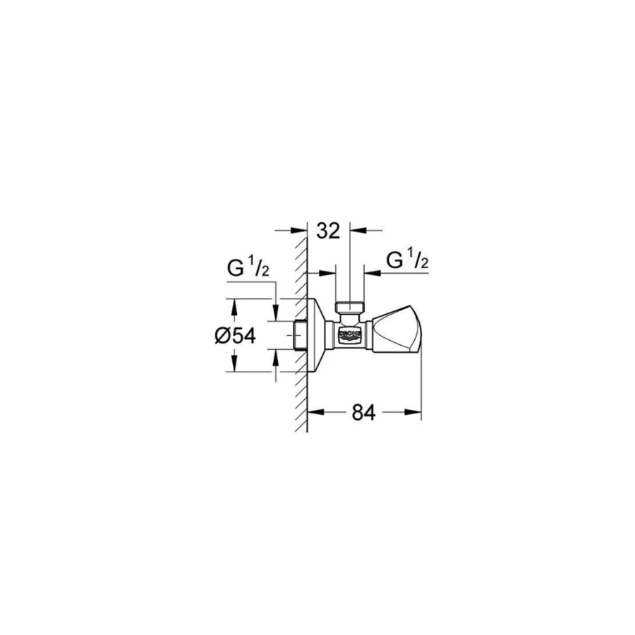 محبس زاوية جروهي مسكة مثلث كروم GROHE مقاس 1/2
