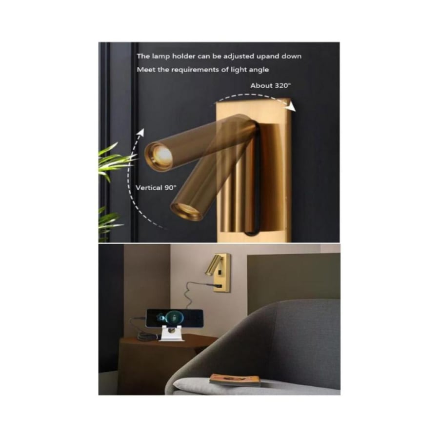 Wall-mounted modern wall clock, gold color, lighting color yellow, 3 watt
