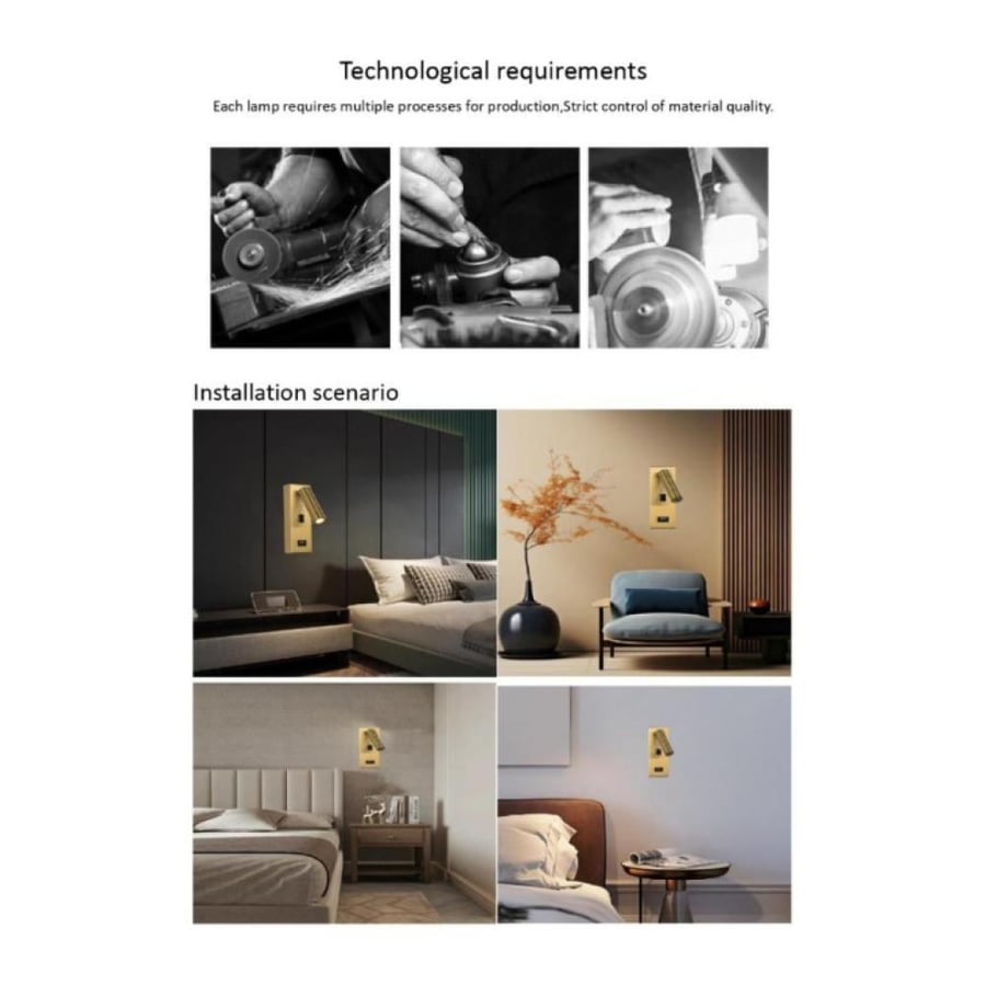 Wall-mounted modern wall clock, gold color, lighting color yellow, 3 watt