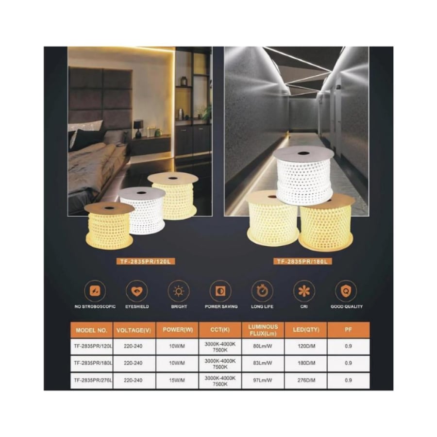 إضاءة مخفية جبس بورد LED ستريب لايت – لون شمسي كريمي 180 شريحة (لفة 50 متر)