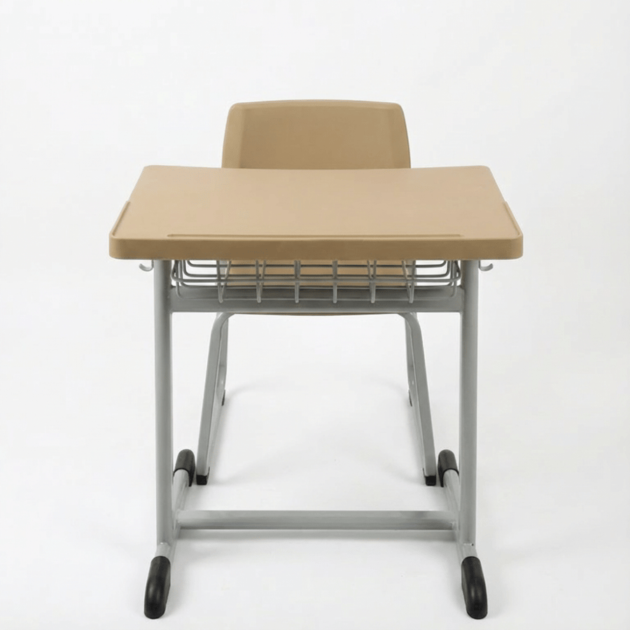 School seat with table, brown color, medium material