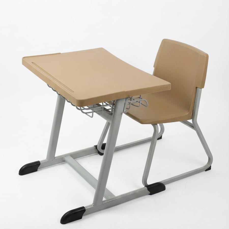 School seat with table, brown color, medium material