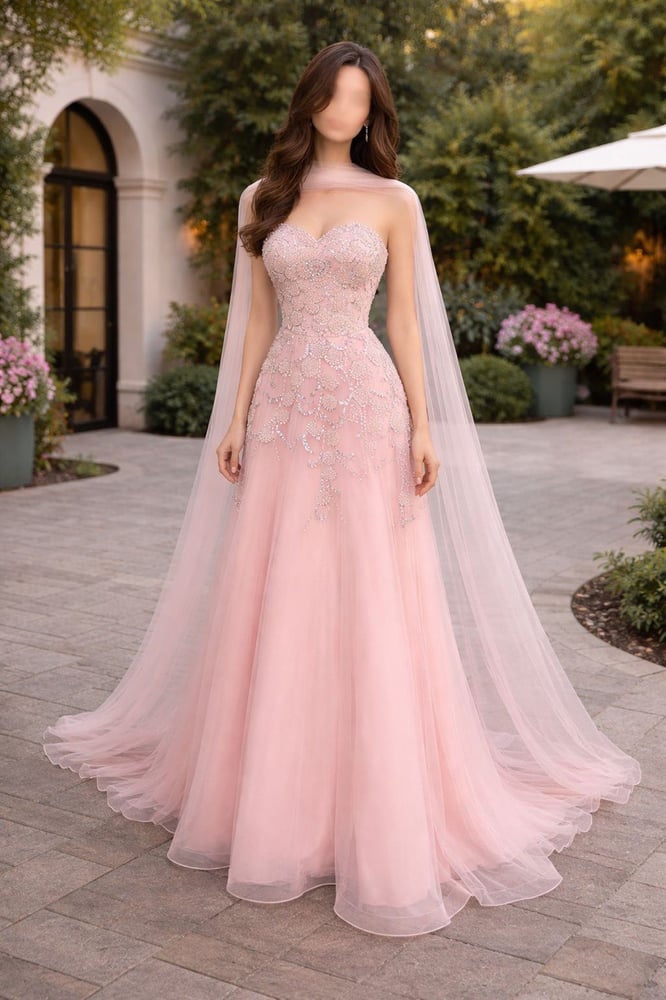 Pink "Rose Belle" dress - elegance encrusted with pearls
