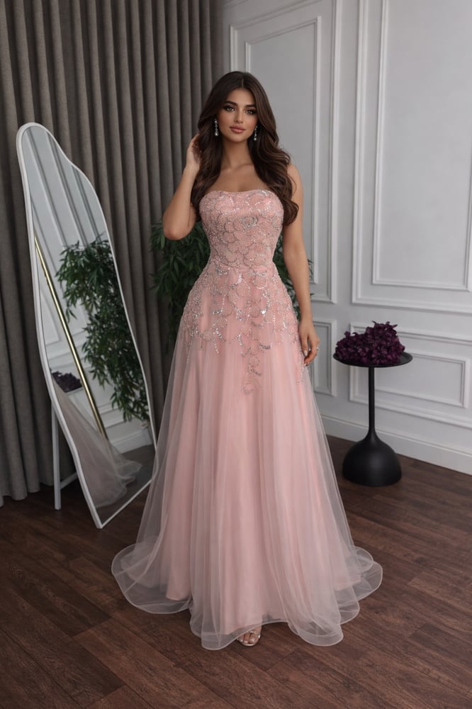 Pink "Rose Belle" dress - elegance encrusted with pearls