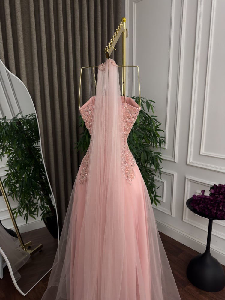 Pink "Rose Belle" dress - elegance encrusted with pearls