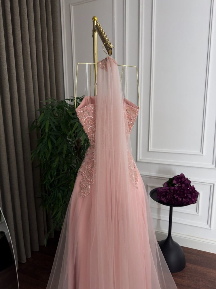 Pink "Rose Belle" dress - elegance encrusted with pearls