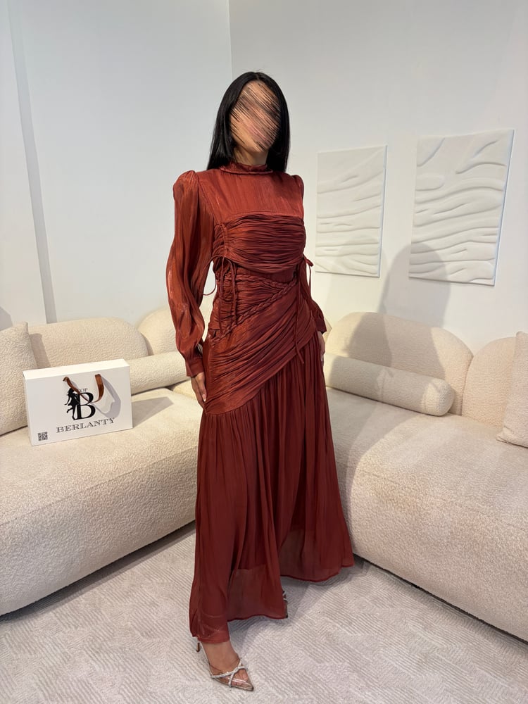 Trust chiffon dress in burnt brown color