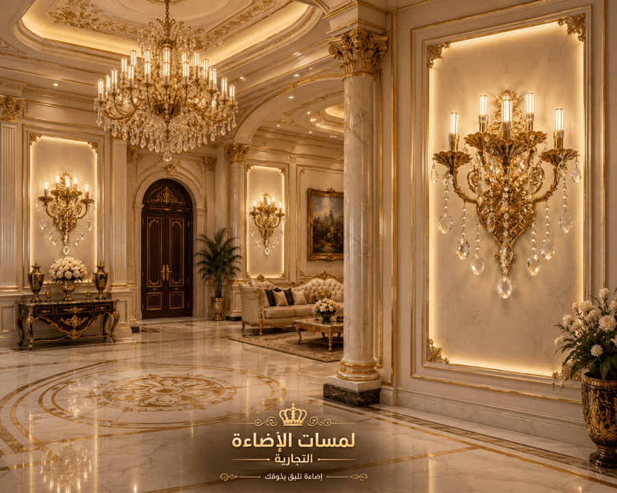 👑 أبليك جداري كلاسيكي ملكي باللون الذهبي والكريستال – فخامة القصور في منزلك