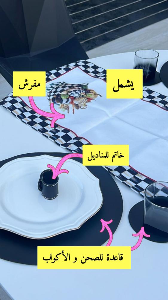 طقم ماكينزي ٤ إشخاص قاعدة للصحن و٤ الأكواب و رنر و٤ خاتم