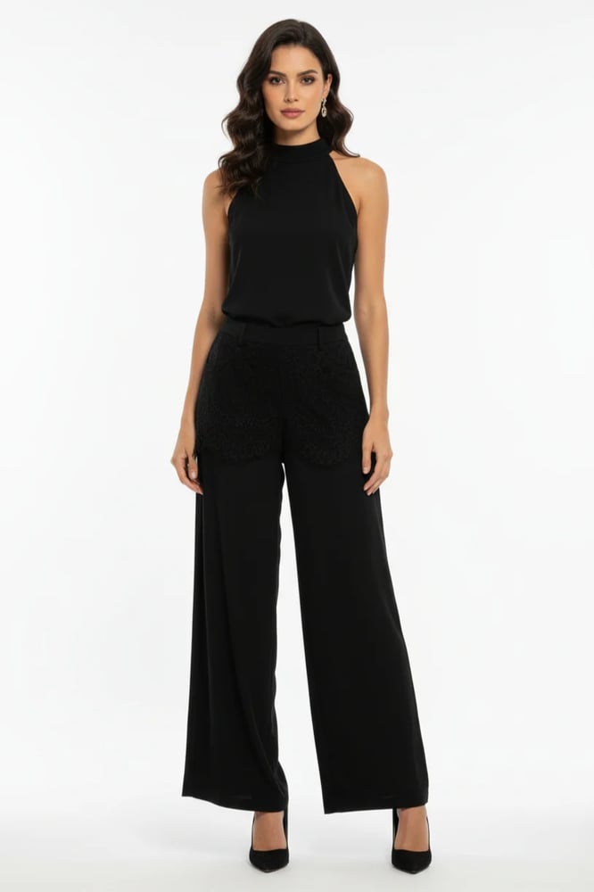 BLACK LACE LAYERED PANTS