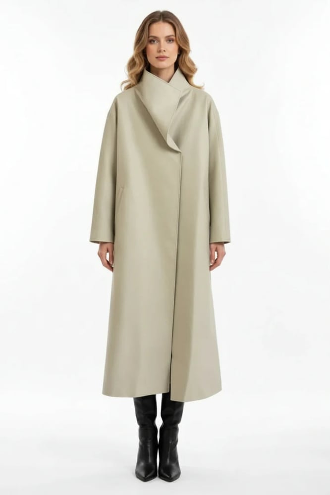 STONE BEIGE LEATHER COAT