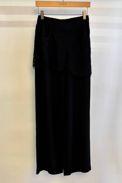 BLACK LACE LAYERED PANTS