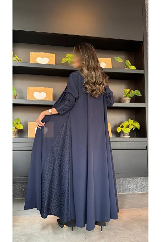 TREADY عباية كريب مع تطعيمات مكشكشة