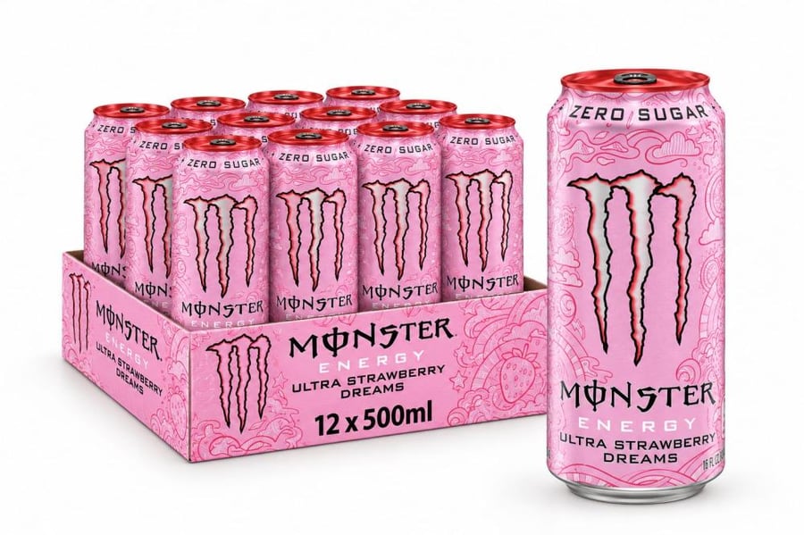 مشروب طاقة مونستر ألترا ستروبيري دريمز زيرو سكر 12 * 500 مل - Monster Ultra Strawberry Dreams 500ml مستورد من بريطانيا