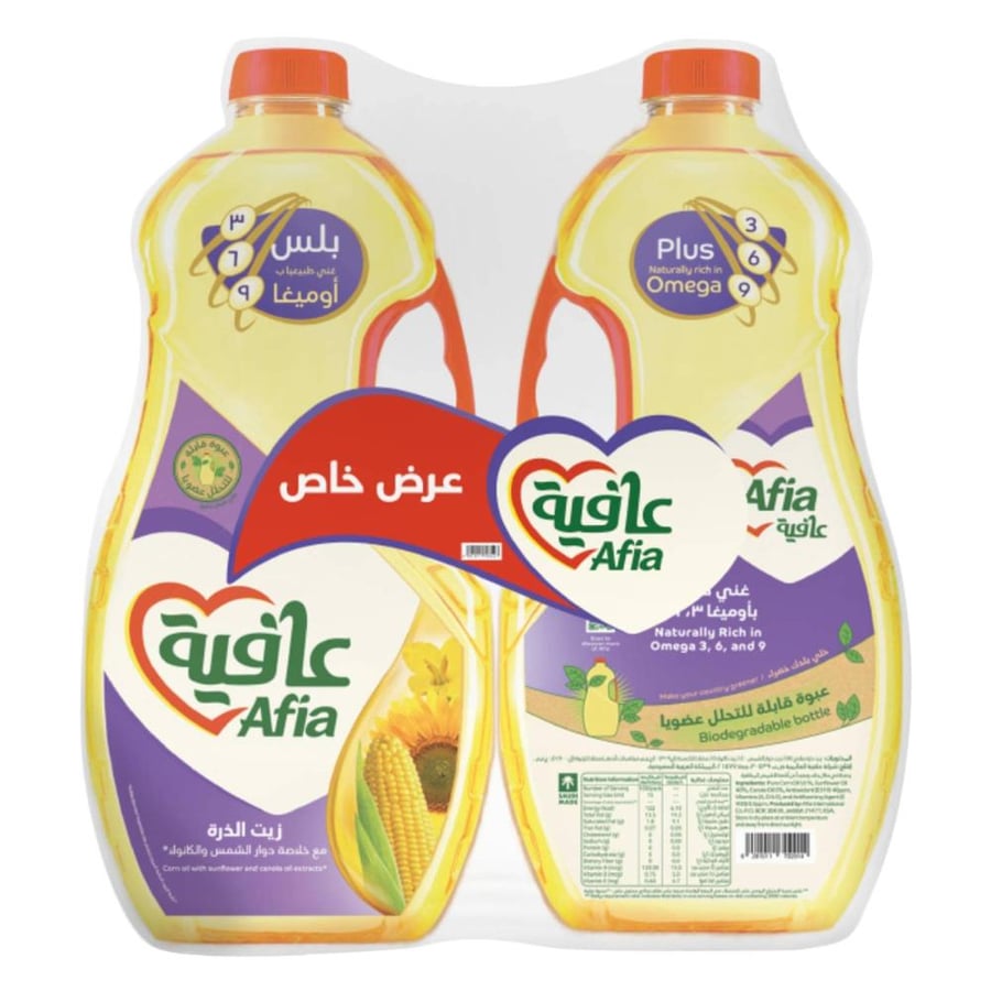 عافية زيت الذرة أوميغا بلاس 1.5 لتر ×2