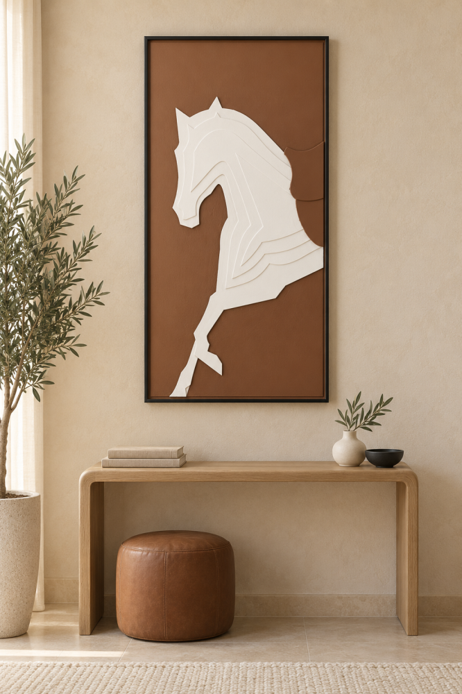 شموخ | لوحة خيل جدارية مجسمة بارزة من خشب MDF بحجم 120×60 سم